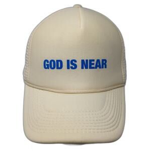 God Is Near Snapback Trucker Hat Beige One Size Adjustable Mesh Back Rope Nissin